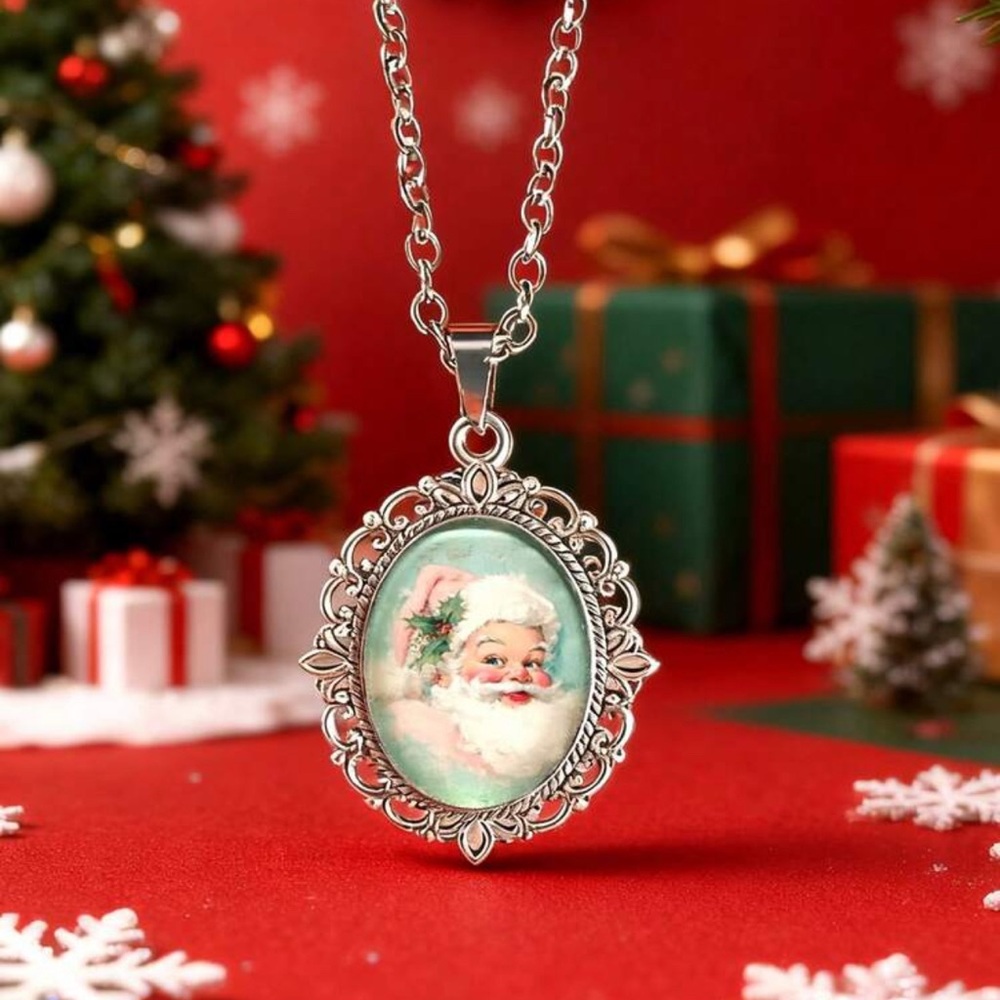 Vintage Santa Pendant Necklace